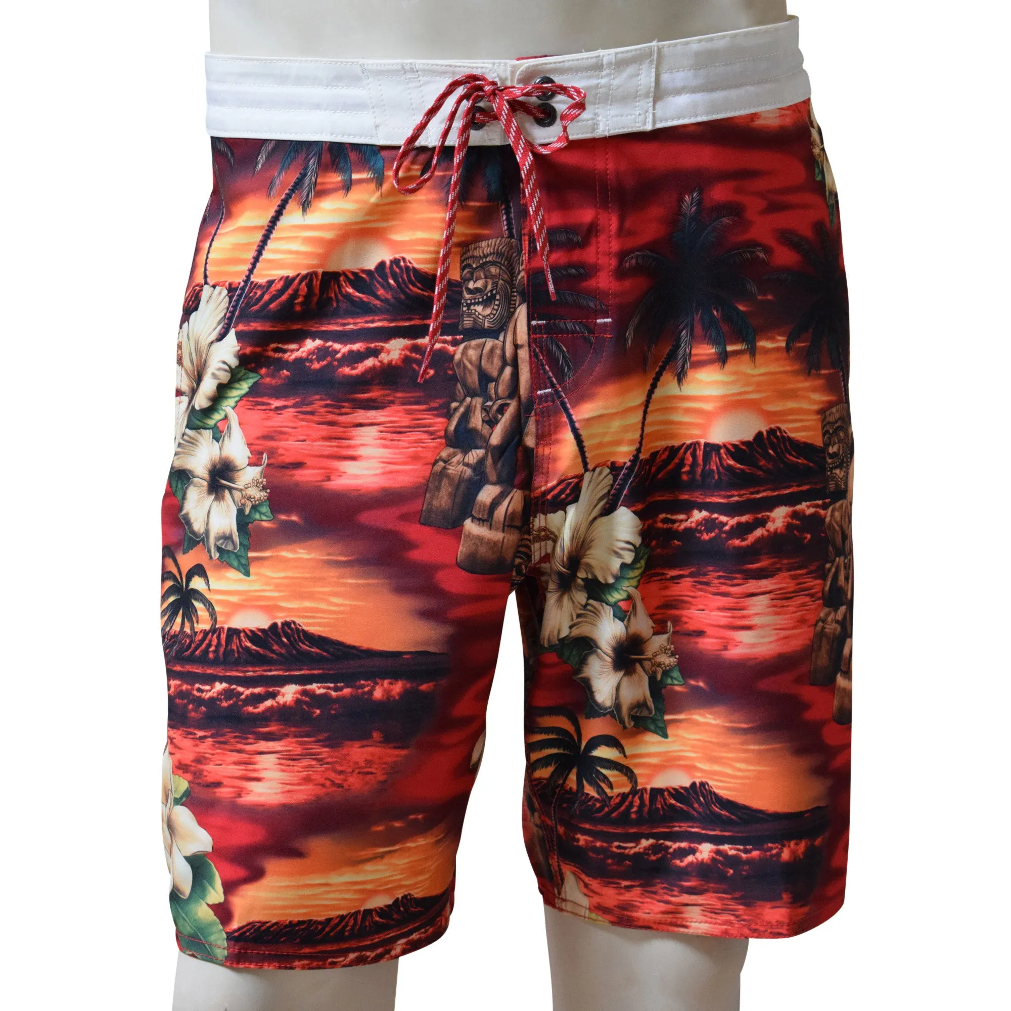 Sunset Men's Lasso Waist Boardshorts with Pockets, Quick Dry Board Shorts, Beach Shorts, Swim Trunks, Sportwear