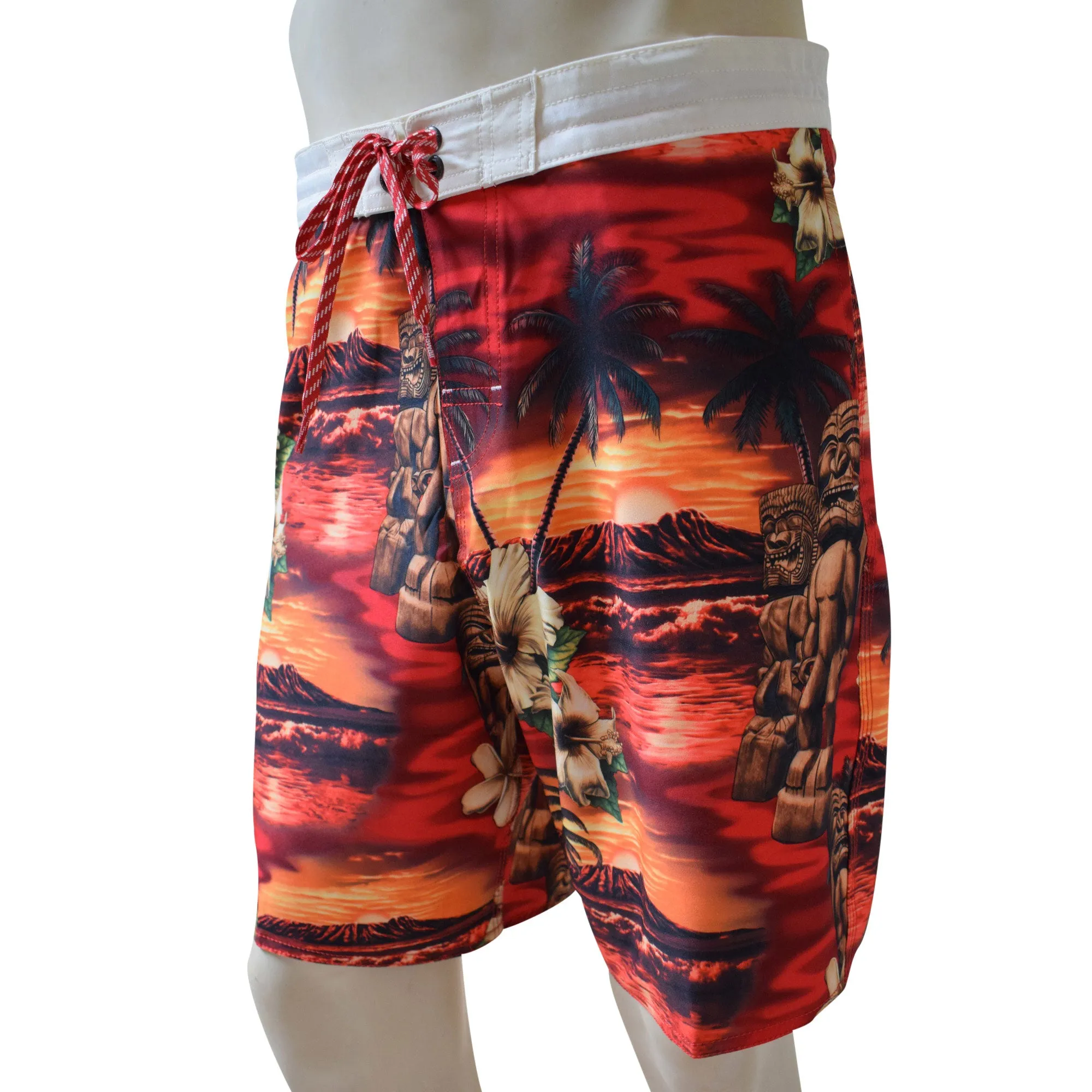 Sunset Men's Lasso Waist Boardshorts with Pockets, Quick Dry Board Shorts, Beach Shorts, Swim Trunks, Sportwear