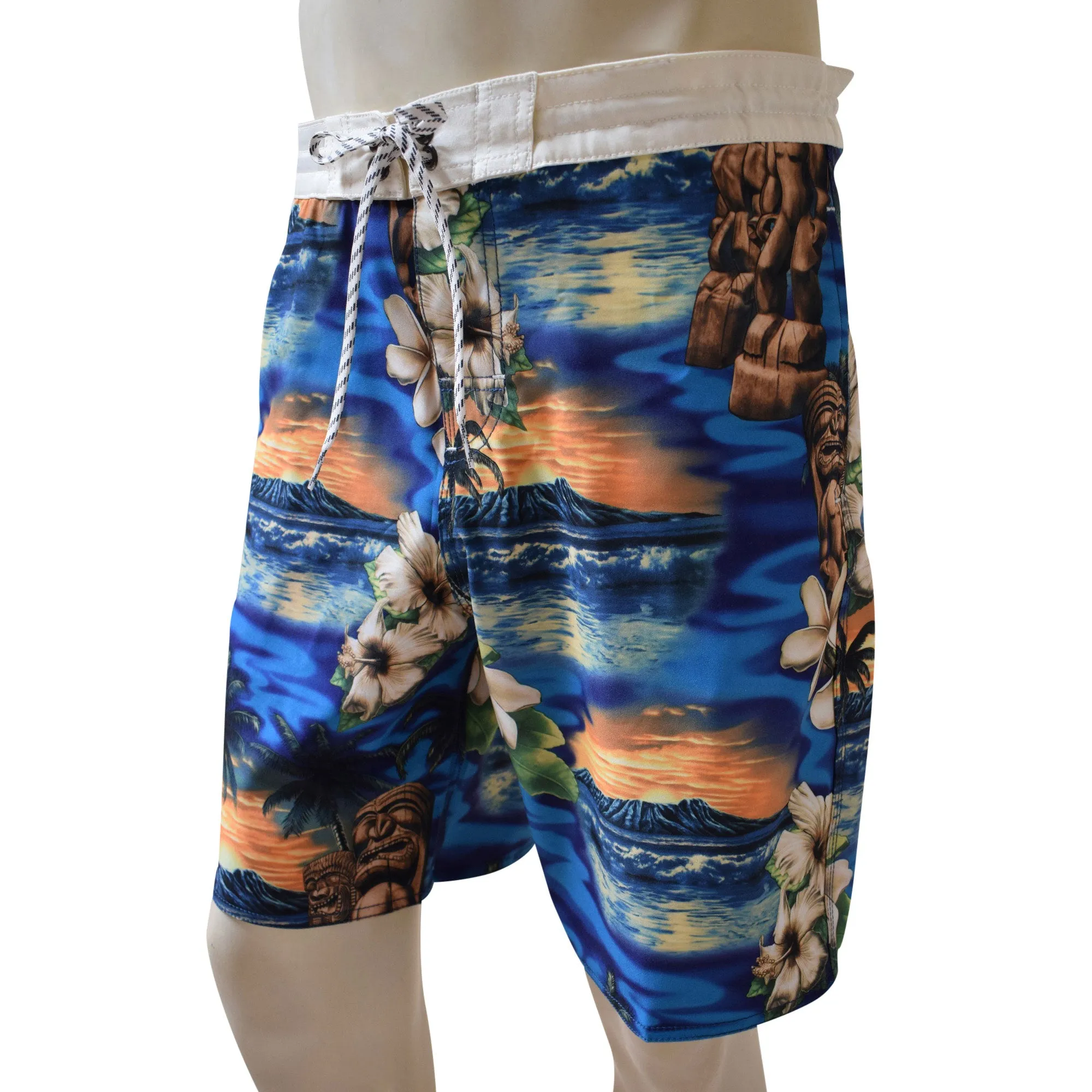 Sunset Men's Lasso Waist Boardshorts with Pockets, Quick Dry Board Shorts, Beach Shorts, Swim Trunks, Sportwear
