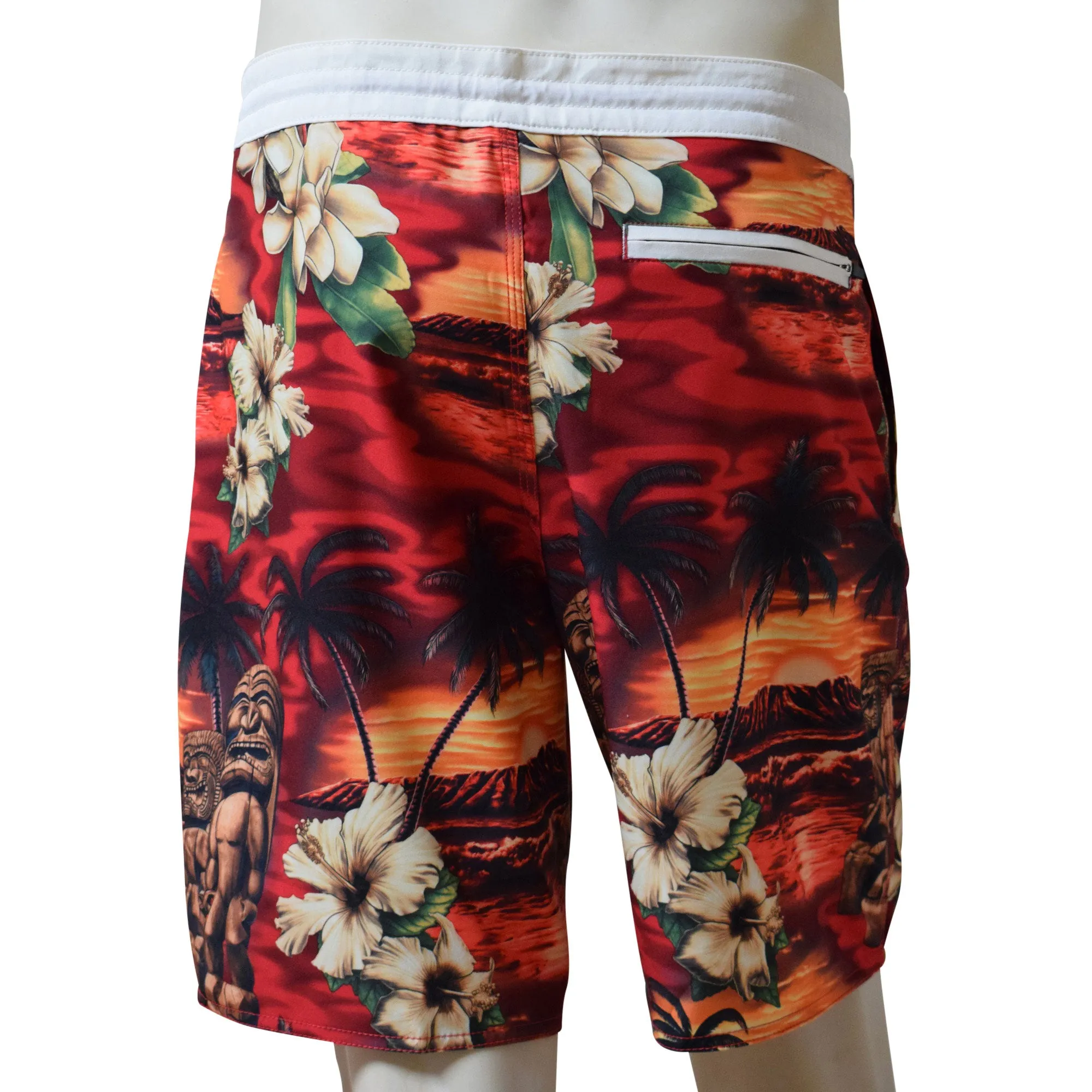 Sunset Men's Lasso Waist Boardshorts with Pockets, Quick Dry Board Shorts, Beach Shorts, Swim Trunks, Sportwear