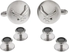 USAF Air Force Eagle Device Cufflinks and Studs Formal Set in Silver with Presentation Gift Box - Airforce Cufflinks Studs Tuxedo