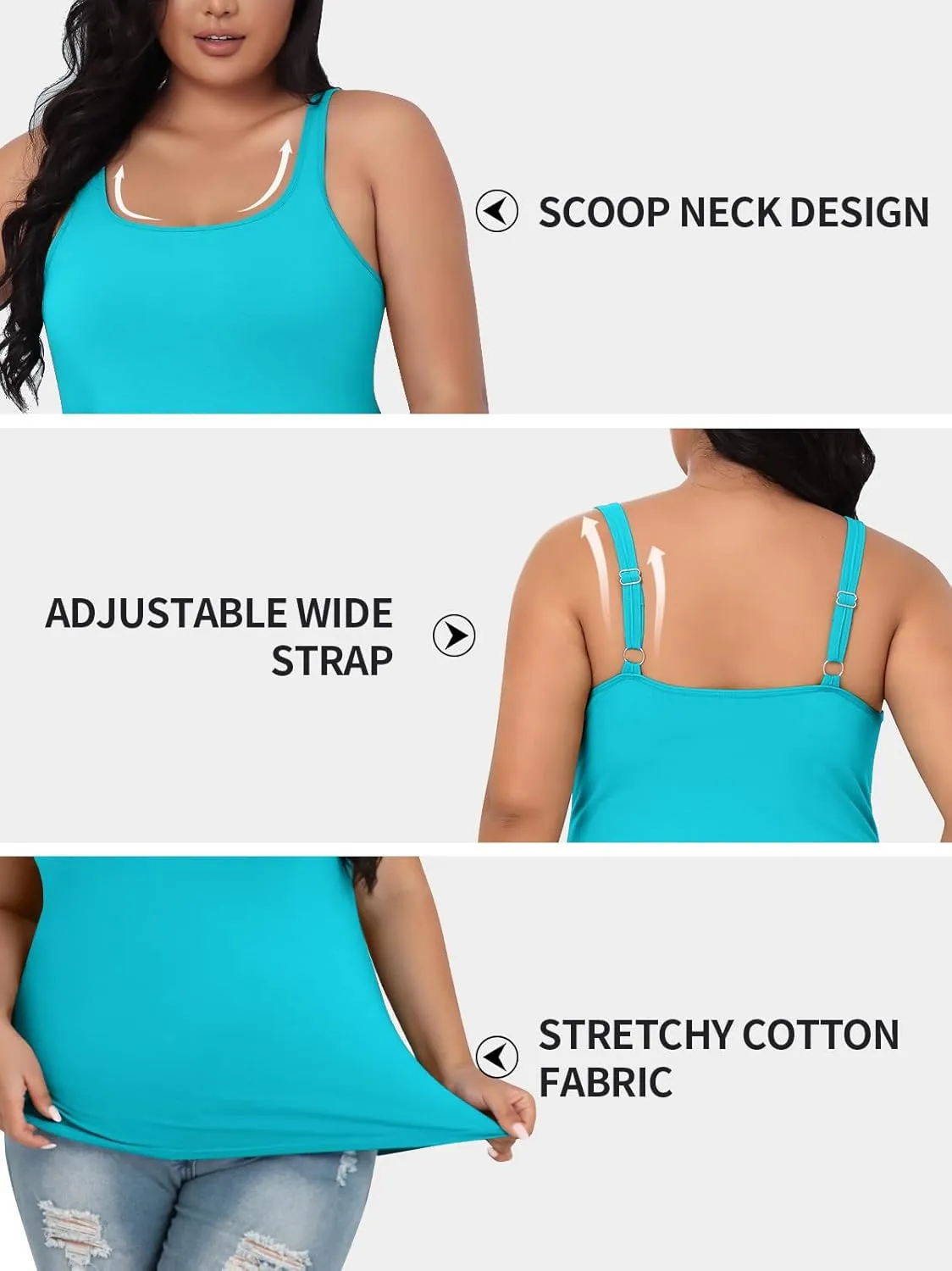 V FOR CITY Plus Size Tank Top for Women with Shelf Bra Adjustable Wide Strap Camisole Summer Basic Cotton Udershirts 1X-5X