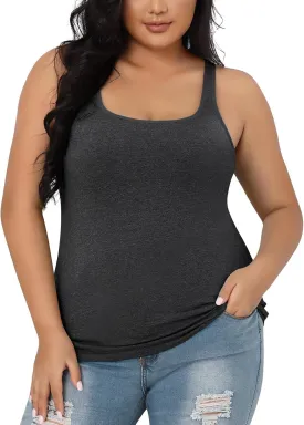 V FOR CITY Plus Size Tank Top for Women with Shelf Bra Adjustable Wide Strap Camisole Summer Basic Cotton Udershirts 1X-5X