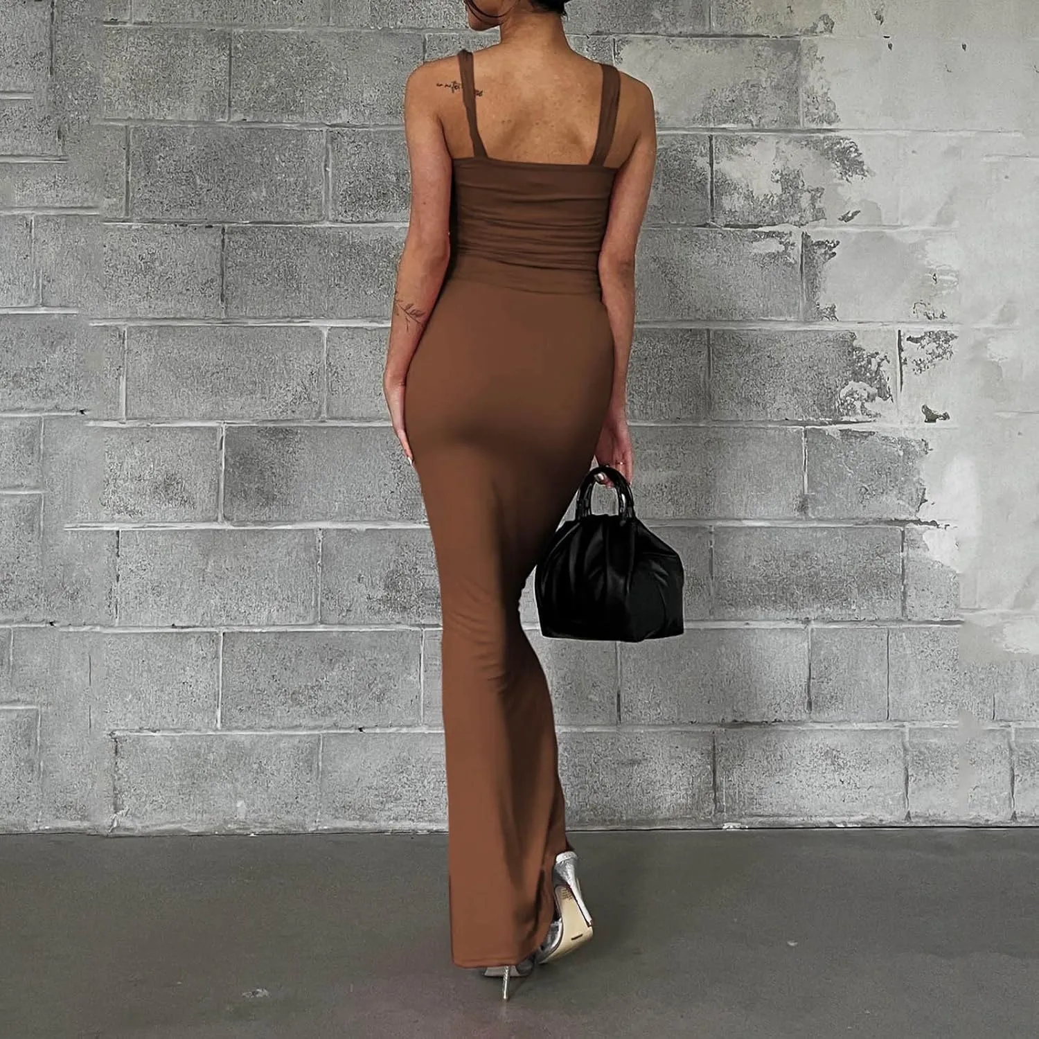 Vacation Dresses for Women 2025 Elegant Sleeveless Bodycon Corset Maxi Dress Spaghetti Strap Ruched Long Sundress