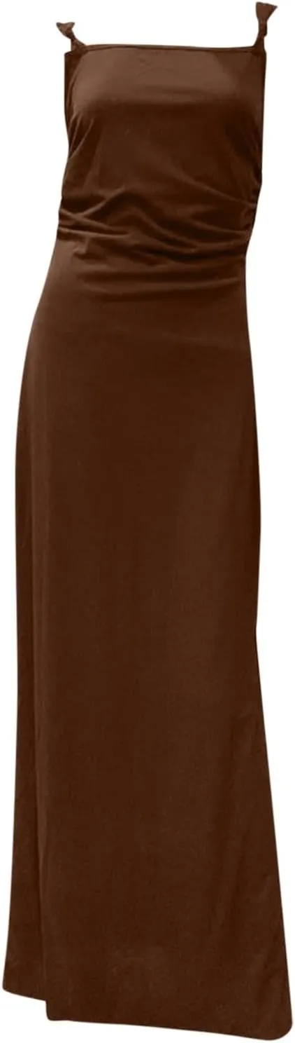 Vacation Dresses for Women 2025 Elegant Sleeveless Bodycon Corset Maxi Dress Spaghetti Strap Ruched Long Sundress