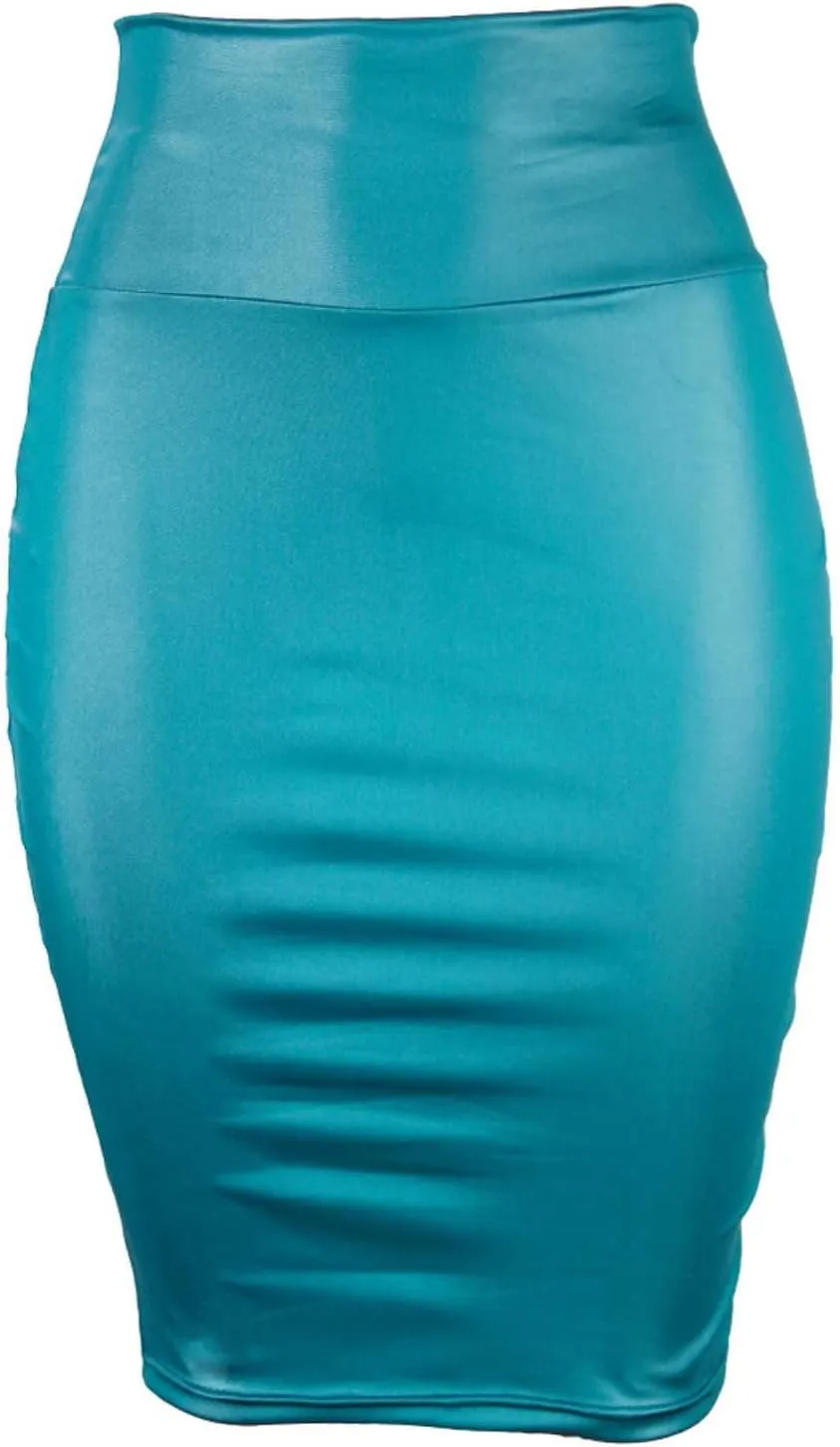 Wear to Work Pencil Skirts for Women Elastic High Waist Faux Leather Pencil Skirt Lady's Half Body Midi Hip Skirt
