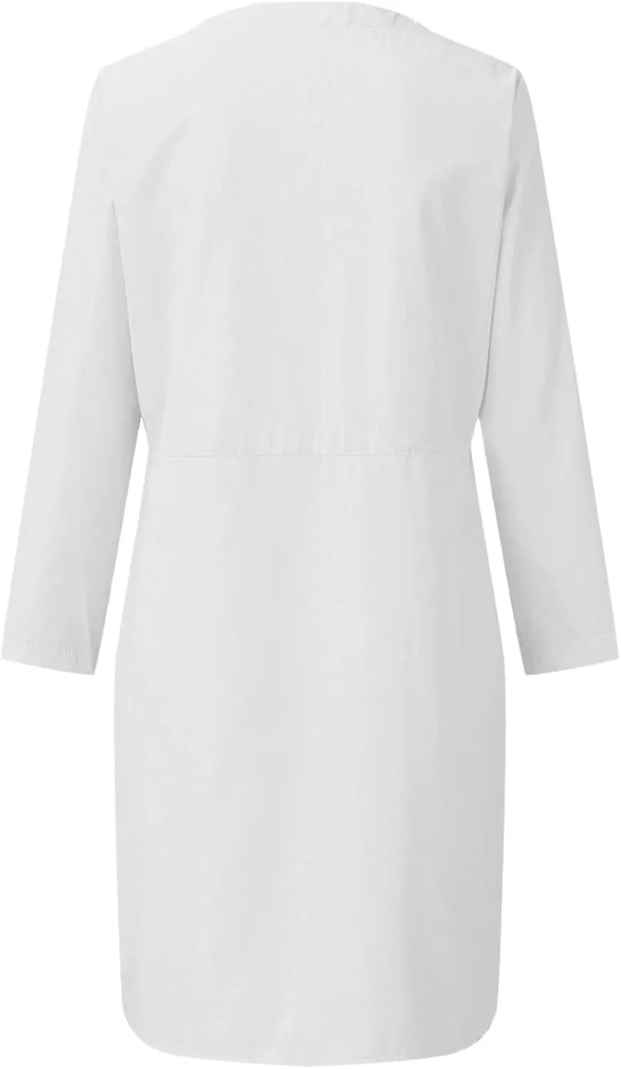 Women's Half Button Down Cotton Linen Dress Long Sleeve Fall Casual Crewneck Knee-Length Dresses with Pockets