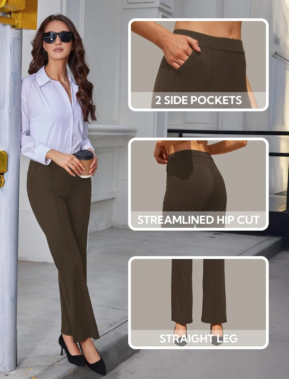 Womens High Waist Dress Work Pants Stretchy Straight Leg Casual Pants Business Office Trousers
