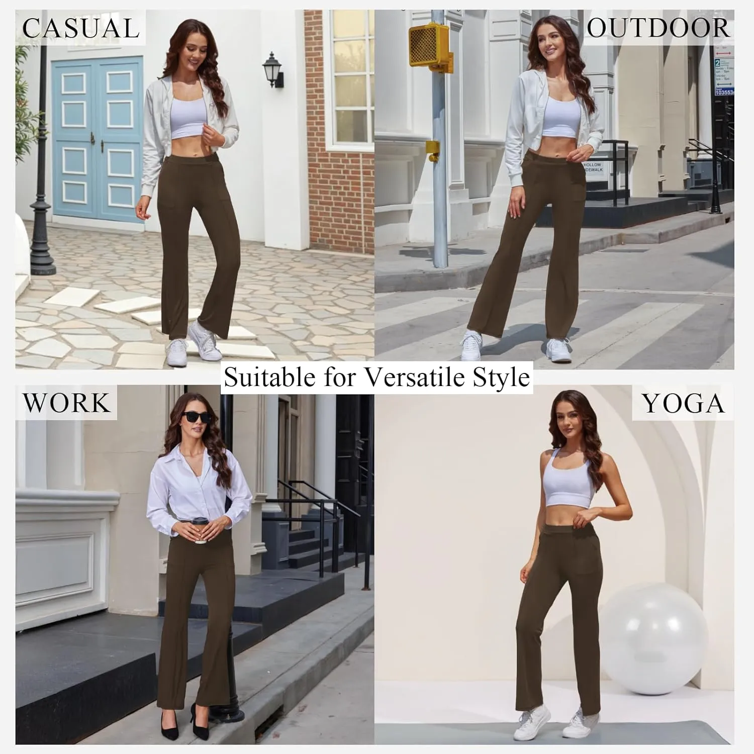 Womens High Waist Dress Work Pants Stretchy Straight Leg Casual Pants Business Office Trousers