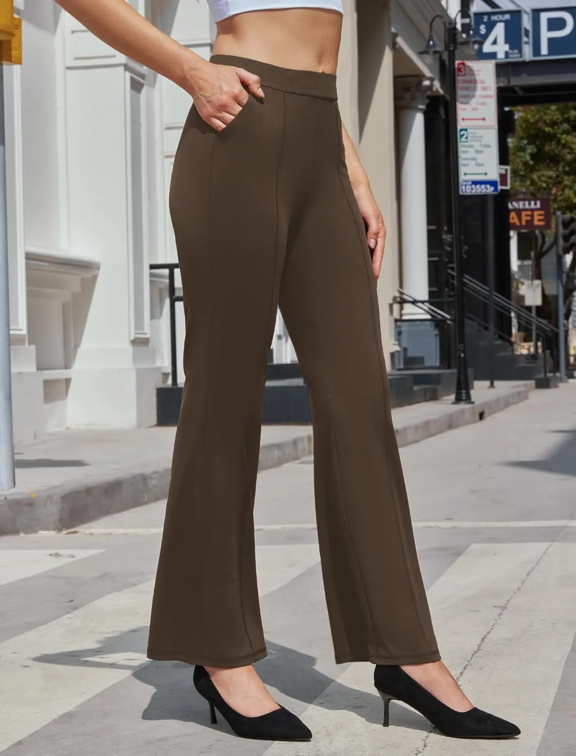 Womens High Waist Dress Work Pants Stretchy Straight Leg Casual Pants Business Office Trousers