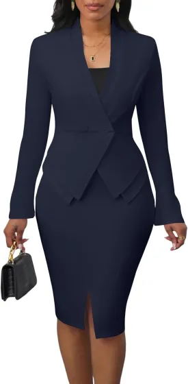 Women's Suits 2 Piece Skirt Set Business Work Outfits Blazer Dress Jacket Pencil Skirts Suit Sets