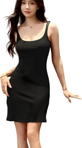 Women's Summer Dresses,Built-in Bra Camisole Sundress,Slim Fit for Petite Women, Adjustable Spaghetti Strap Clothes