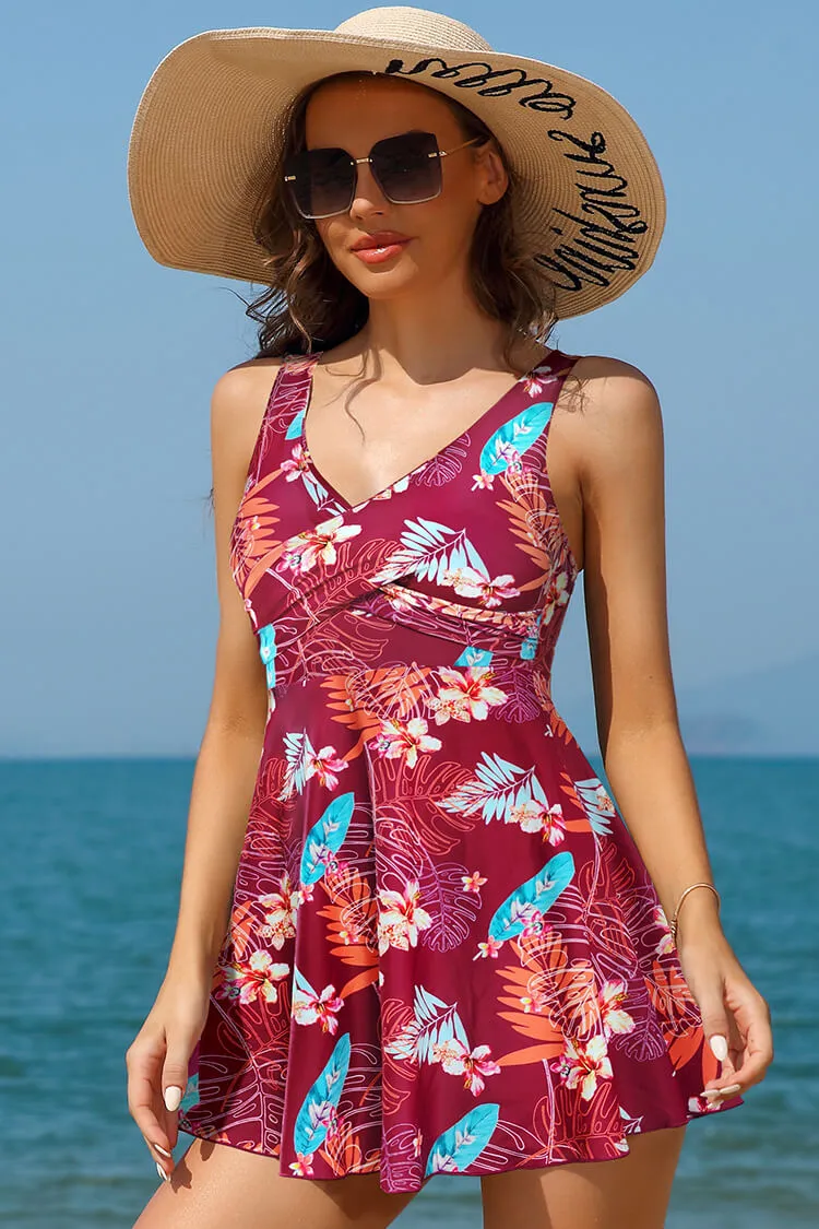 Women's V Neck One Piece Twist Skirt Bathing Suits