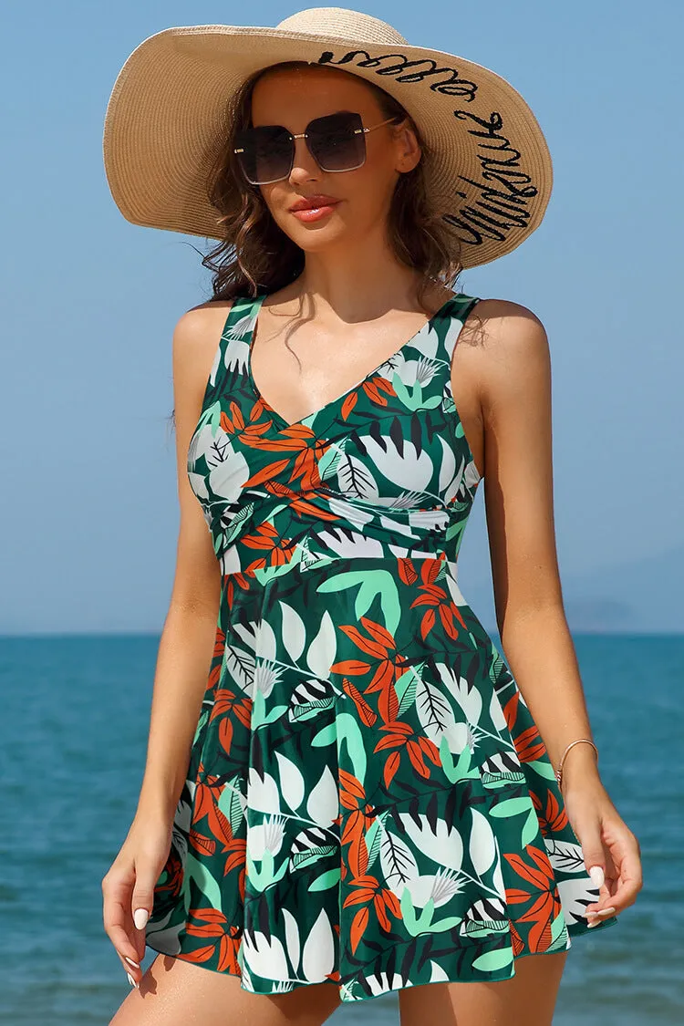 Women's V Neck One Piece Twist Skirt Bathing Suits