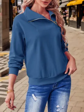 Womens Zipper Sweatshirt Turtleneck Long Sleeve Pullover Casual Loose Sweatshirts Top T Shirts