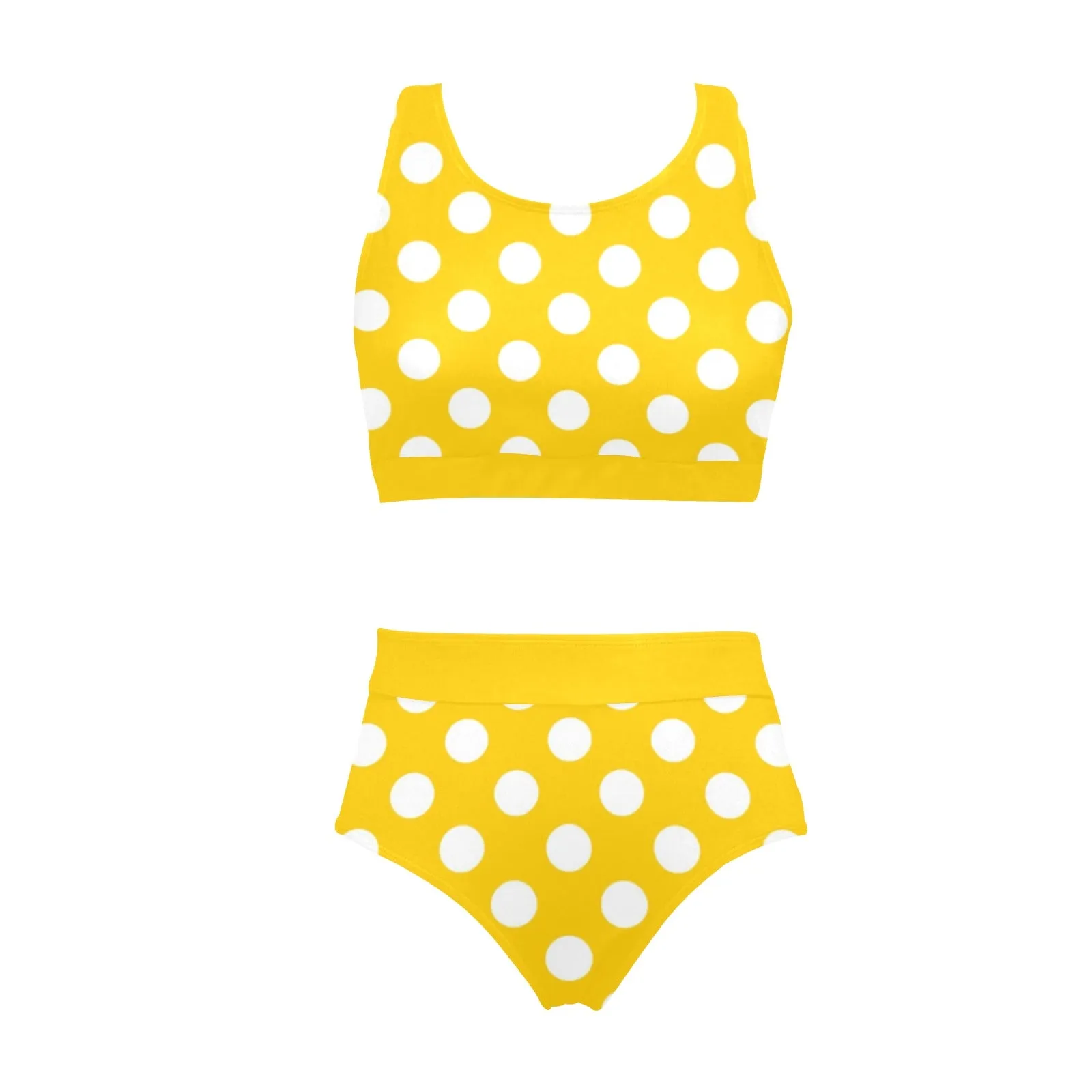 Yellow Polka Dot Bikini Sports Bikini Set, High Waisted Cheeky Bottom Halter Crop Top Sexy Swimsuits Women Padded Swimwear Bathing Suit