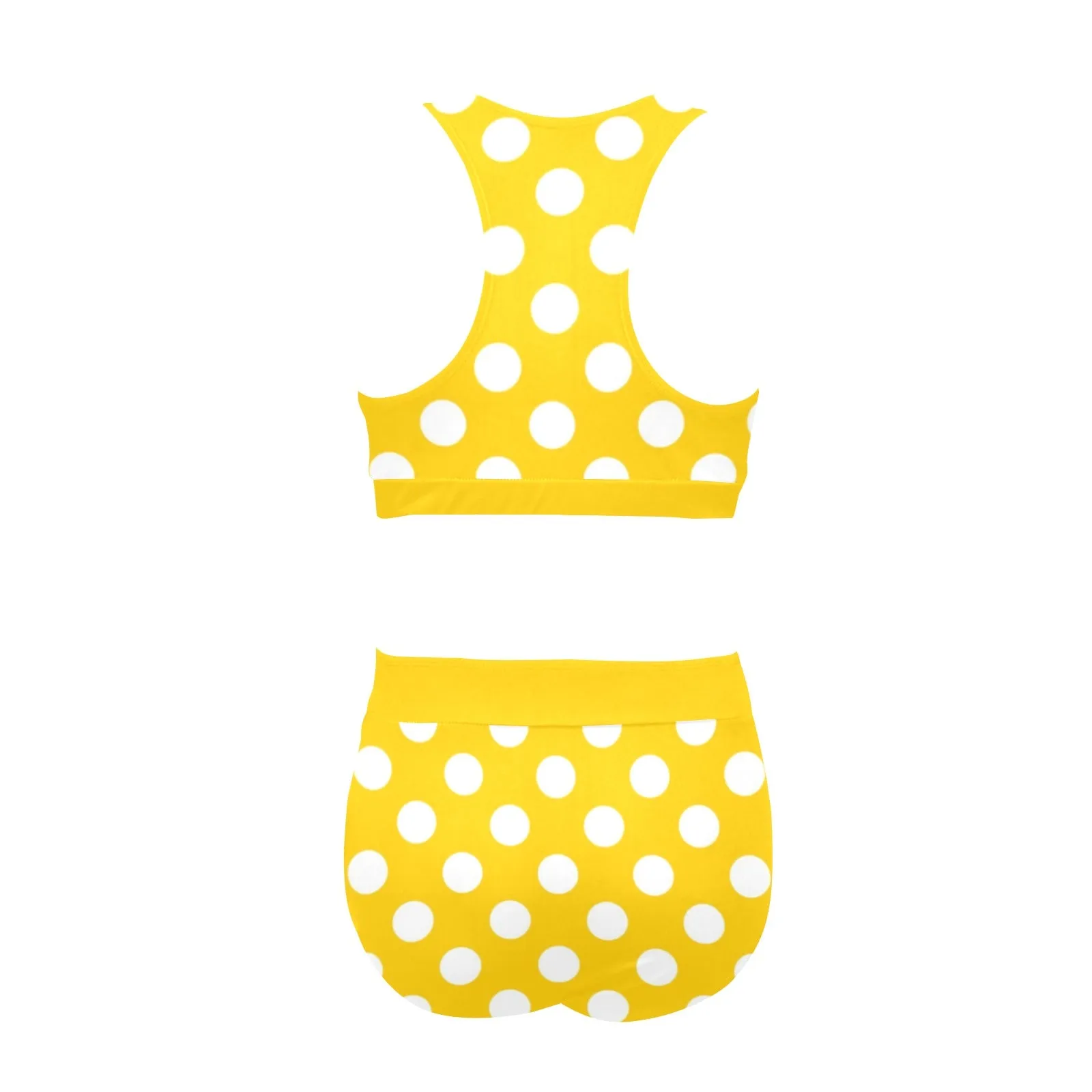 Yellow Polka Dot Bikini Sports Bikini Set, High Waisted Cheeky Bottom Halter Crop Top Sexy Swimsuits Women Padded Swimwear Bathing Suit