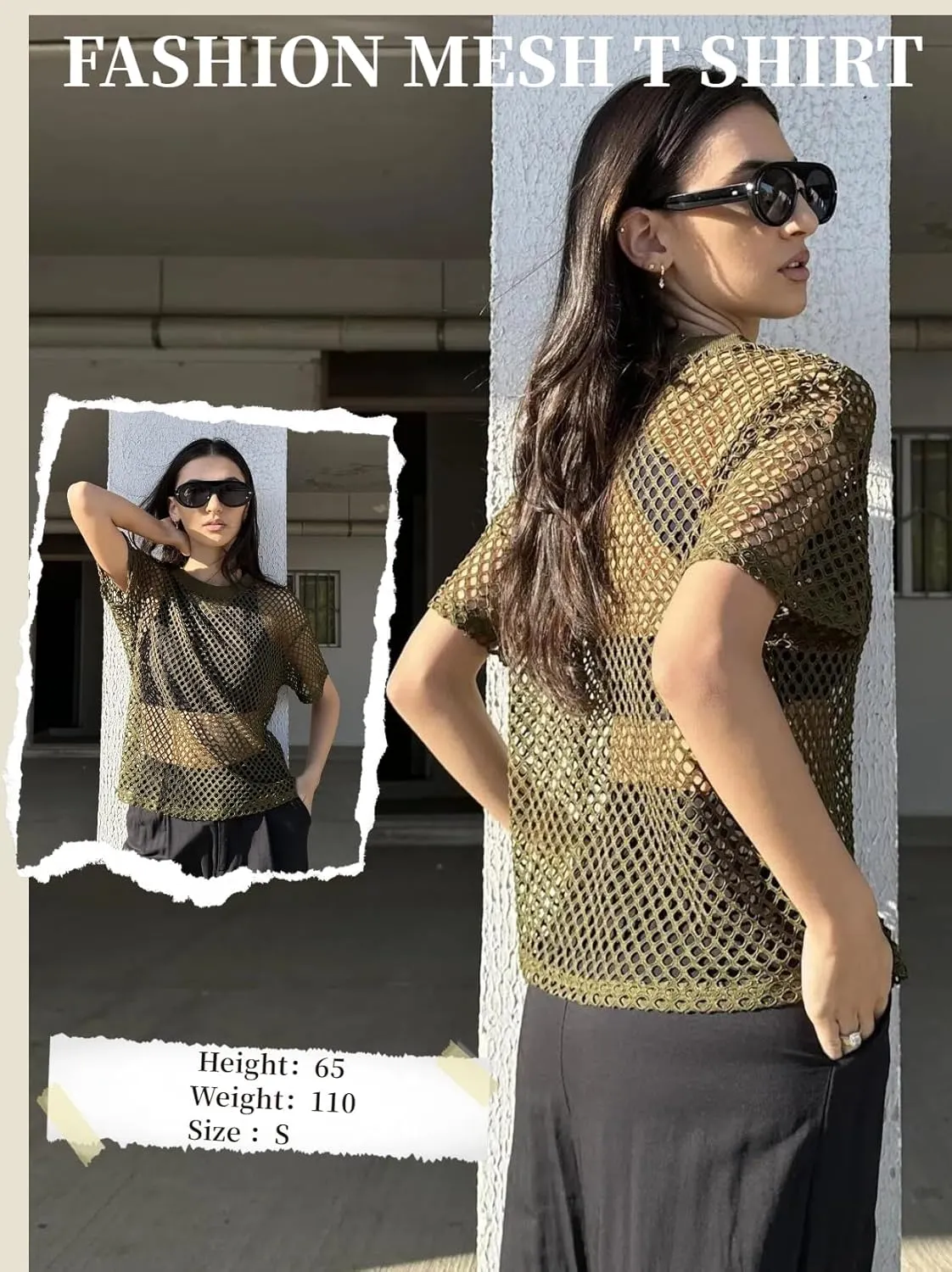 Zeagoo Womens Mesh T Shirts Short Sleeve Casual Tops Hollow Out Pullover Shirts Crewneck Sexy Fishnet Crop Tee S-XXL