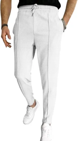ZWRXW Men's Pants Pleated Front Casual Waffle Long Trousers Tapered Elastic Waist Drawstring Sweatpants with Pockets